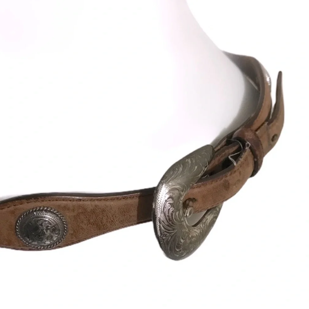 Tony Lama Vintage Western Rivet Leather Belt & Buckle Size 30 Cowgirl Rodeo Boho